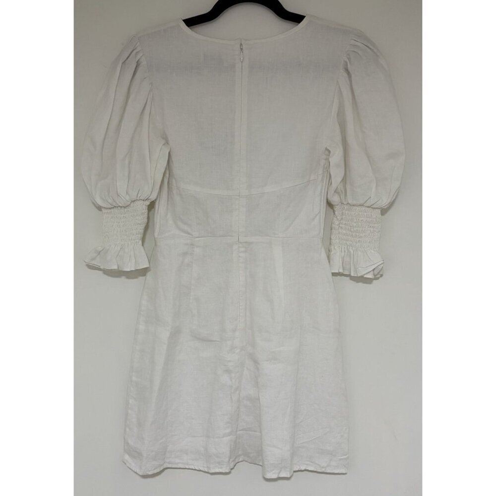 Sabo Skirt Zane Women’s White 3/4 Sleeve 100% Linen Mini Dress Size XS NWT - Picture 4 of 11